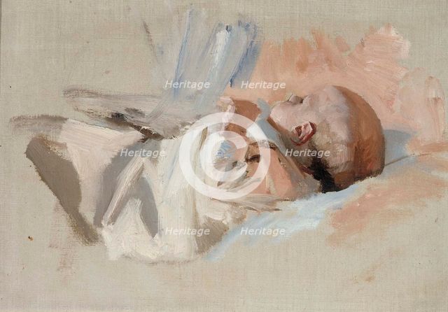 Lying child, sketch for the painting Christmas morning, 1888. Creator: Albert Edelfelt.
