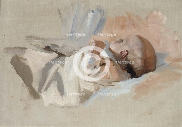 Lying child, sketch for the painting Christmas morning, 1888. Creator: Albert Edelfelt.