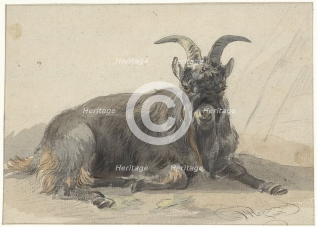Lying black goat, 1799-1869. Creator: Jan van Ravenswaay.