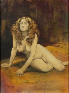 Lying Female Nude , c. 1895. Creator: Maurin, Charles (1856-1914)