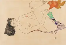 Lying female nude with legs drawn up, 1913. Creator: Schiele, Egon (1890-1918)