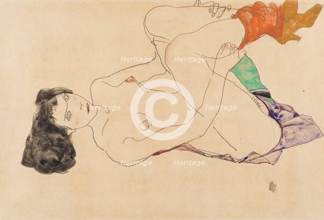 Lying Female Nude With Legs Pulled Up, 1913. Creator: Schiele, Egon (1890-1918).