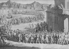 L'Yncas vient recevoir les Orfrandes que ses Sujets font au Soleil c1723