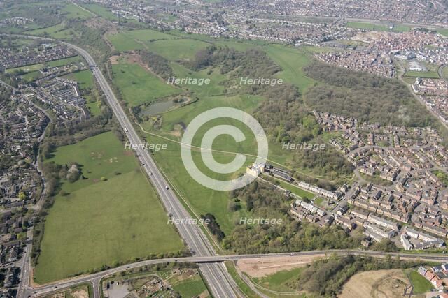 Lynchet and ditch earthwork remains and landscape park at Stoke Park, Bristol, 2018. Creator: Historic England Staff Photographer.