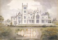 Lyndhurst for George Merritt, Tarrytown, New York (west [rear] elevation and plan), 1865. Creator: Alexander Jackson Davis