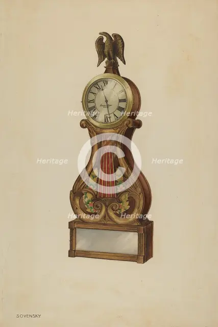 Lyre Clock, c. 1938. Creator: Isidore Sovensky.