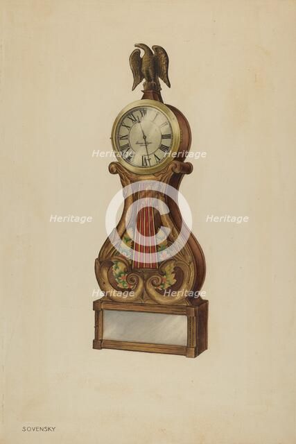 Lyre Clock, c. 1938. Creator: Isidore Sovensky.