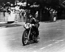 M Barrington on a Moto Guzzi bike, Isle of Man TT, 1949