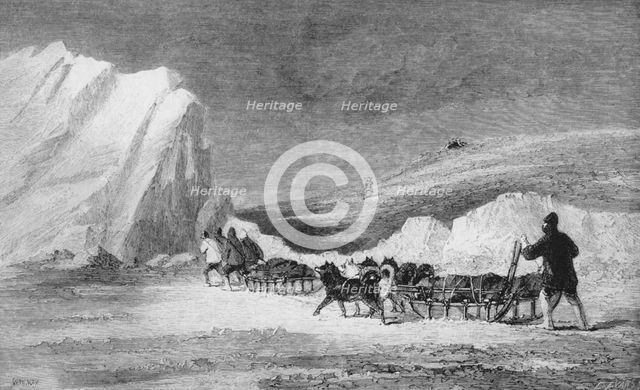 'M'cLintock's Search Party Finding One of Franlin's Cairns at Cape Herschel', c1859, (1928). Artist: Unknown.