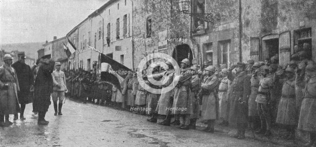 'M. Poincare a Verdun; le President de la Republique, entoure des generaux Guyot de Salins..., 1916. Creator: Unknown.