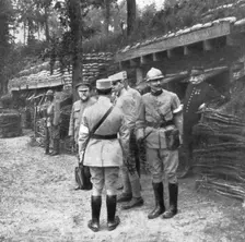 M. Poincare, le Ministre de la Guerre et le general Joffre sur le front de la Somme; Le..., 1916. Creator: Unknown