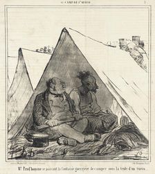 M. Prud'homme se passant la fantaisie guerrière de camper sous la tente d'un turco..., 1859. Creator: Honore Daumier
