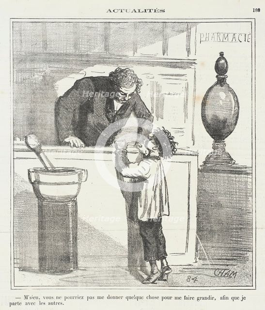 M'sieu, vous ne pourriez pas me donner quelque chose pour me faire grandir, afin que..., 1870. Creator: Cham.
