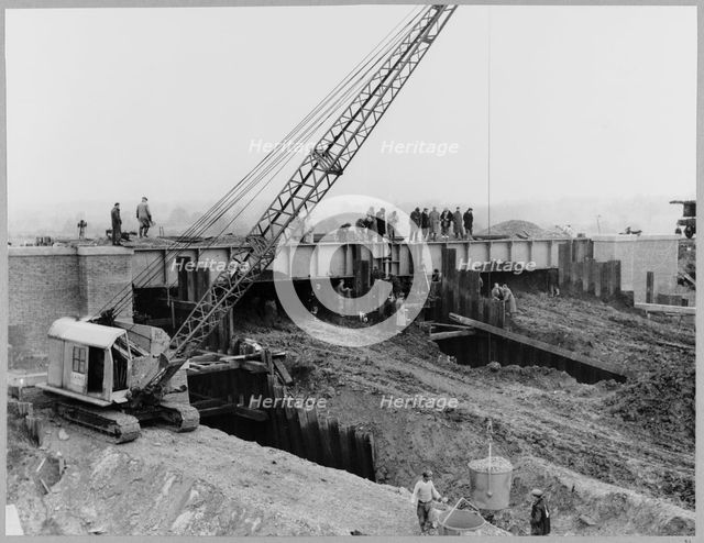 M1 Motorway, Structure 112 Railway Bridge, Barby, Daventry, Northamptonshire, 20/03/1959. Creator: John Laing plc.