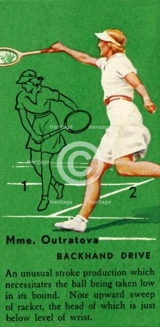 'Mme. Outratova - Backhand Drive', c1935. Creator: Unknown.