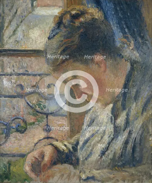 Mme Pissarro sewing beside a Window, c1877. Creator: Camille Pissarro.