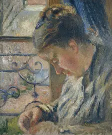 Mme Pissarro sewing beside a Window, c1877. Creator: Camille Pissarro
