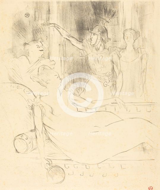 Mme. Simon-Girard, Brasseur, and Guy in "La belle Helene" (Mme. Simon-Girard, Brasseur..., 1895. Creator: Henri de Toulouse-Lautrec.
