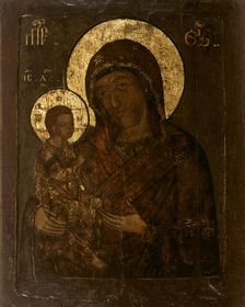 Mother of God of Jerusalem, (Hodigitria), Russian icon, 1600-1650. Creator: Unknown