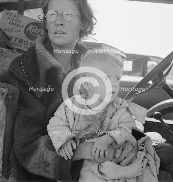 Mother and baby of family on the road, Tulelake, Siskiyou County, California, 1939. Creator: Dorothea Lange.