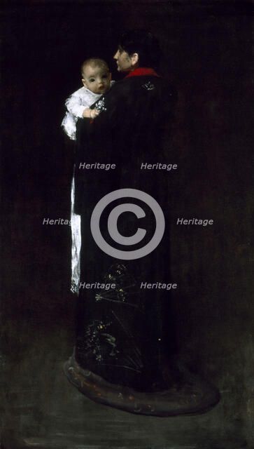 Mother and Child (The First Portrait), c. 1888. Artist: Chase, William Merritt (1849-1916)