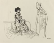 Mother and Child Visited by Soldier in Hospital, c. 1914/1919. Creator: Jean Louis Forain