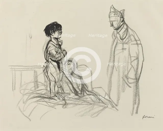 Mother and Child Visited by Soldier in Hospital, c. 1914/1919. Creator: Jean Louis Forain.