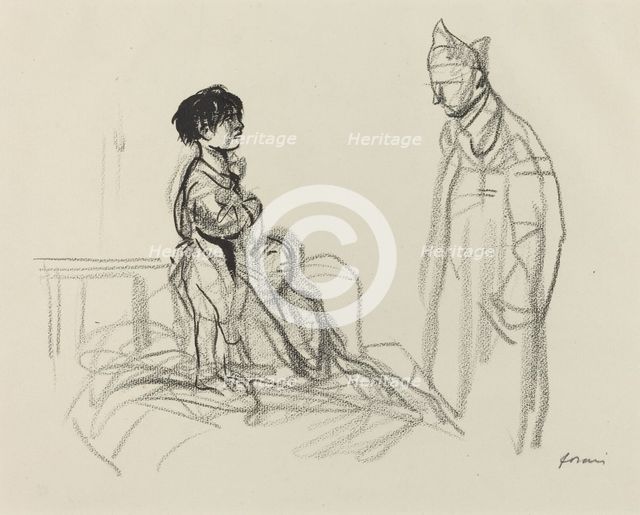 Mother and Child Visited by Soldier in Hospital, c. 1914/1919. Creator: Jean Louis Forain.