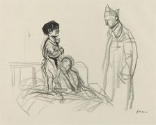 Mother and Child Visited by Soldier in Hospital, c. 1914/1919. Creator: Jean Louis Forain