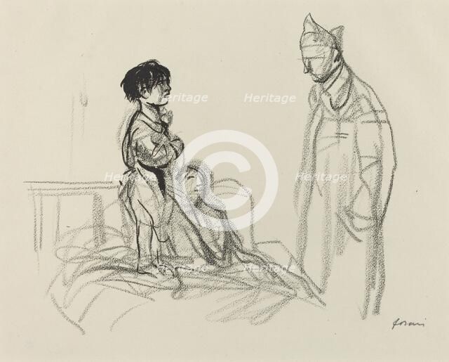 Mother and Child Visited by Soldier in Hospital, c. 1914/1919. Creator: Jean Louis Forain.