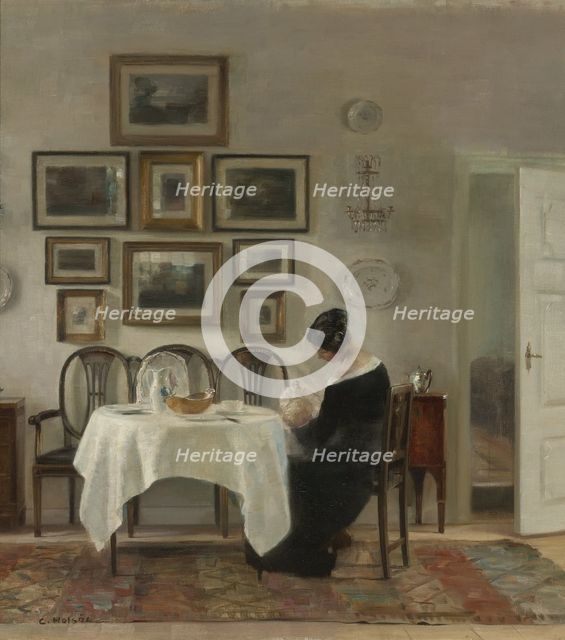 Mother and Child at the table. Artist: Holsøe, Carl (1863-1935)