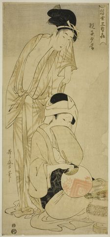 Mother and Child at Dusk (Oyako yugure), from the series "Three Evening Pleasure of the..., c. 1800. Creator: Kitagawa Utamaro