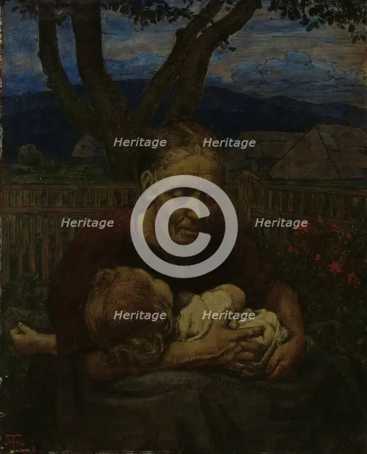 Mother and Child in a garden, 1850-1924. Creator: Hans Thoma.