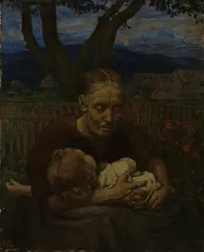 Mother and Child in a garden, 1850-1924. Creator: Hans Thoma
