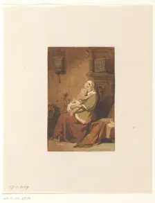 Mother and child in an interior, 1849. Creator: Jacob Spoel