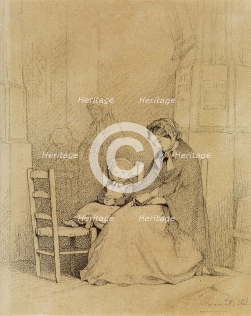 Mother and Child in Church, 1863. Creator: Jules Marc Chamerlat.