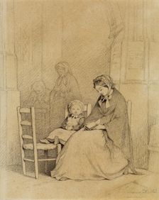 Mother and Child in Church, 1863. Creator: Jules Marc Chamerlat