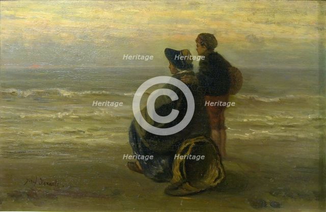 Mother and Child on a Seashore, c. 1890. Creator: Jozef Israels.