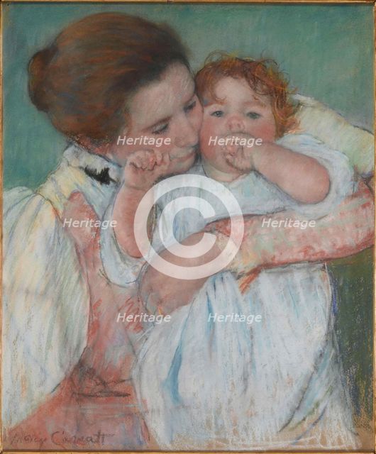 Mother and child on green background or Maternity, 1897. Creator: Cassatt, Mary (1845-1926).