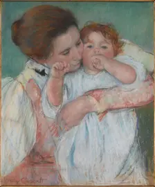 Mother and child on green background or Maternity, 1897. Creator: Cassatt, Mary (1845-1926)
