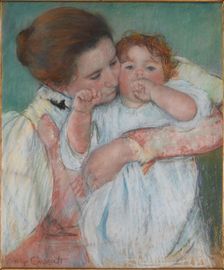Mother and child on green background or Maternity, 1897. Creator: Cassatt, Mary (1845-1926)