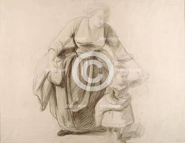 Mother and Child-Study for "A Highland Interior" and verso Sketch for a Composition, 1855. Creator: John Phillip.