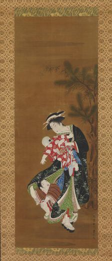 Mother and Children at the New Year, 18th century. Creator: Utagawa Toyoharu