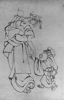 Mother and Children in Summer Night, 18th-19th century. Creator: School of Katsushika Hokusai