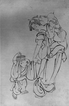 Mother and Children in Summer Night, 18th-19th century. Creator: School of Katsushika Hokusai