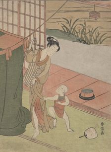 Mother and Son by a Mosquito Net, ca. 1769., ca. 1769. Creator: Suzuki Harunobu