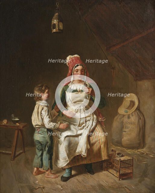 Mother and son with a bird. Creator: Anna Geneviève Greuze.