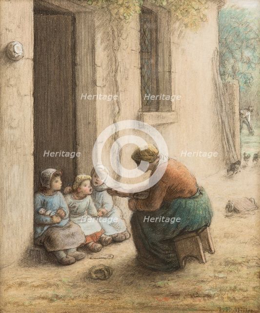Mother Feeding Her Children, between 1814 and 1875. Creator: Jean Francois Millet.