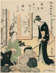 Mother-in-Law Teasing the Bride, from the series "A Collection of Humorous Poems..., c. 1785. Creator: Torii Kiyonaga