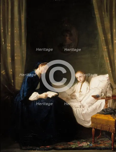 Mother Reading to Her Sick Child, 1859-1862. Creator: Ida Silfverberg.